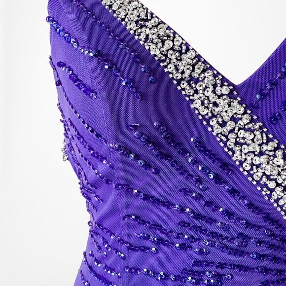 Vintage Y2K Purple Blue V-Neck Beaded Bodycon Maxi Prom Dress Size S - Picture 7 of 11